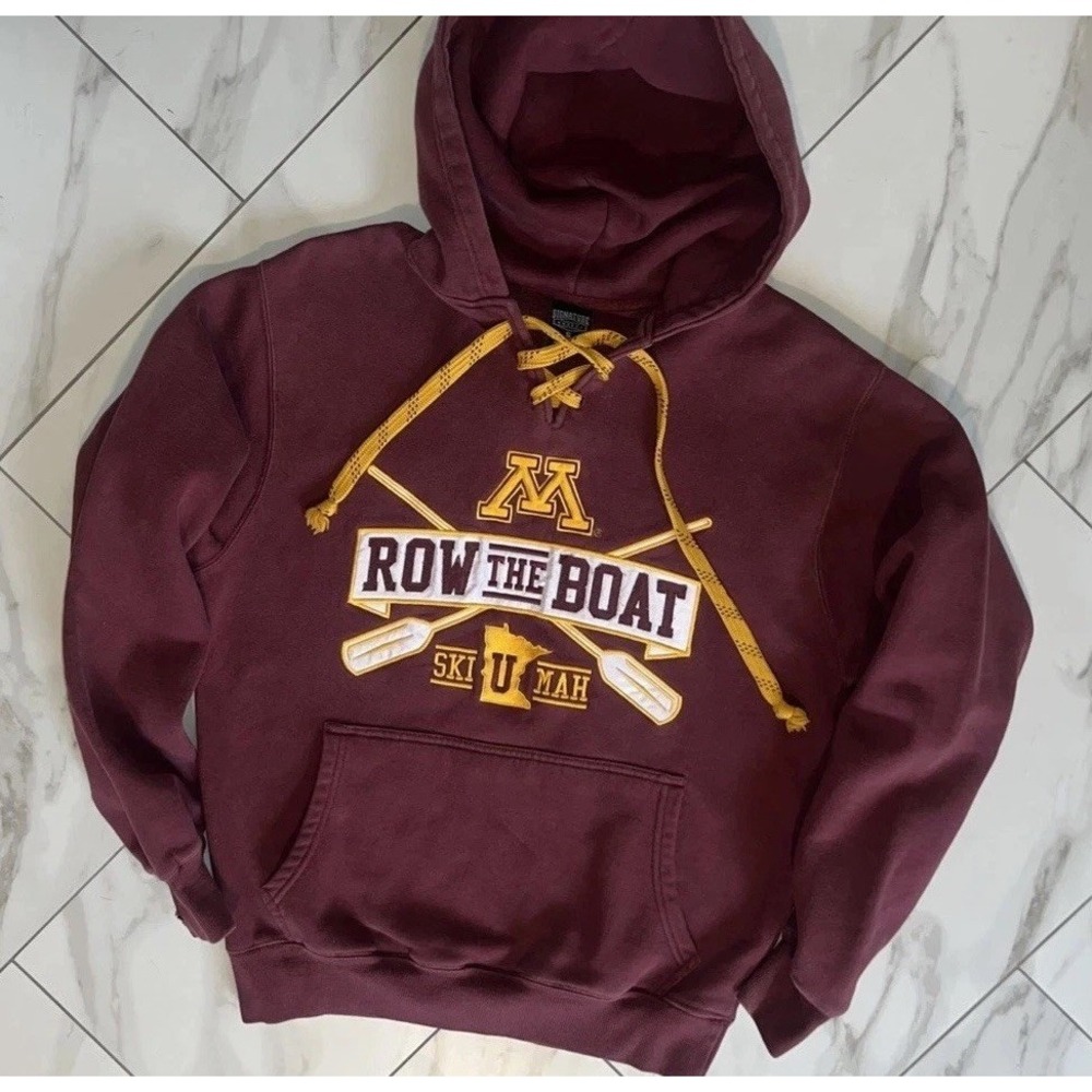 Minnesota Gophers Lace-Up Hoodie ROW THE BOAT Mens S Embroidered SKI U‎ MAH EUC!